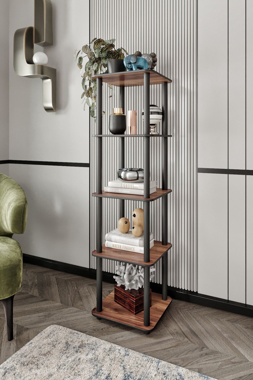 Corp biblioteca, Hanah Home, Bookcase 5 Tiers Square, 34x140x34 cm, MDF , Maro - imagine 4